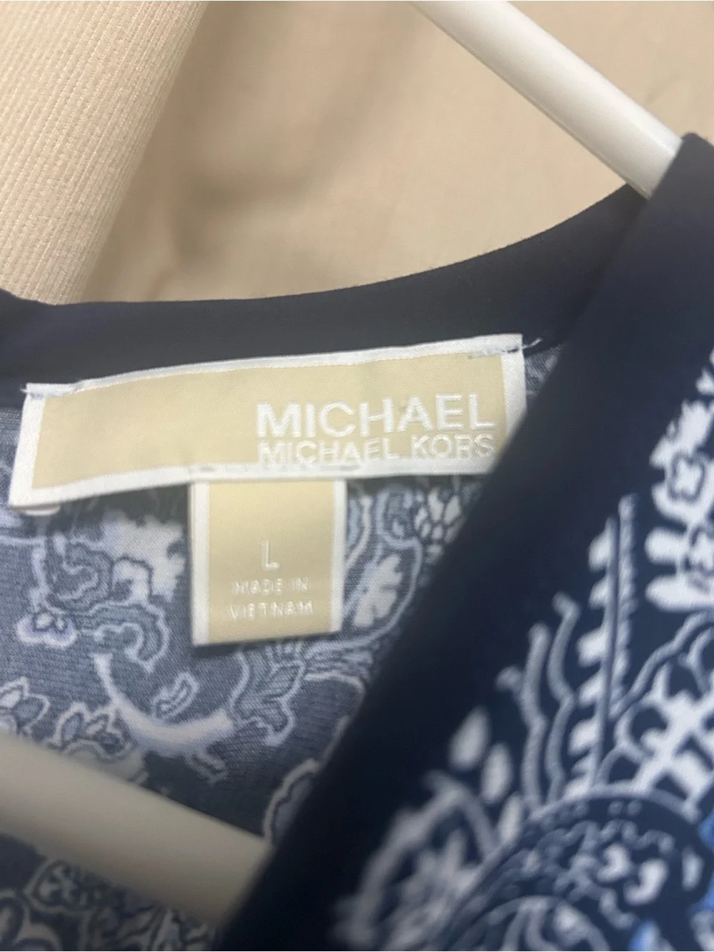 Michael Kors Navy and Light Blue Paisley Fit-and-Flare Dress